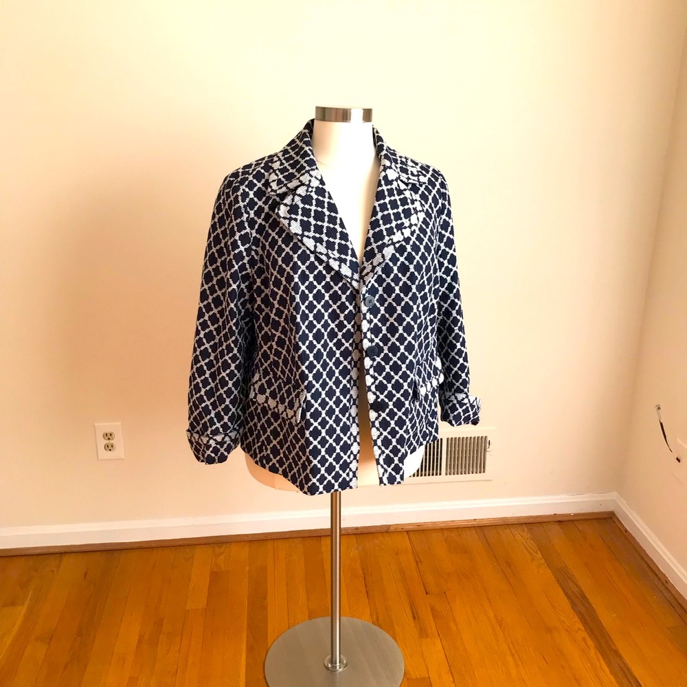 Talbots Navy Blue and White Checked Blazer 22W